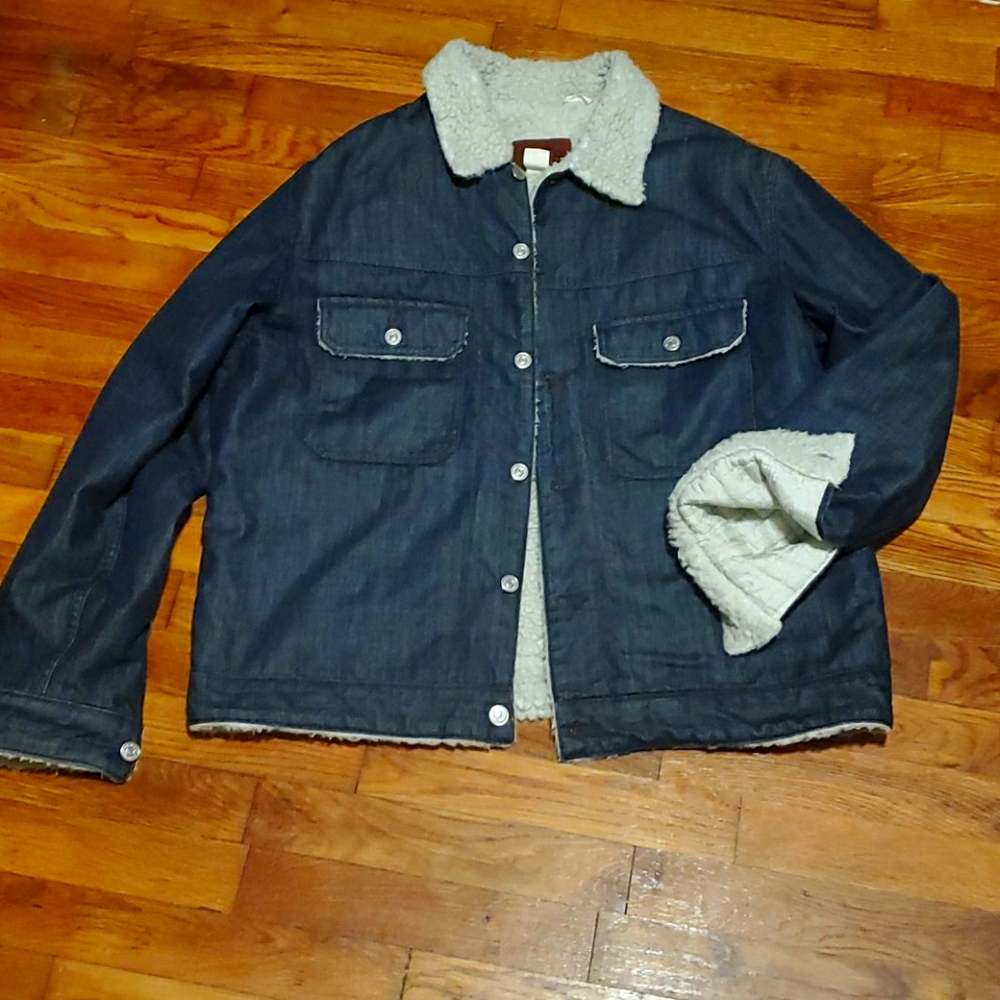 VINTAGE Sherpa COTTON Lined GAP 1969 DENIM JACKET Coat SHACKET Size L MEN'S